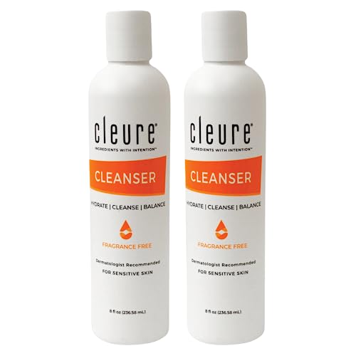 Cleure Gentle Face Cleanser for Dry Sensitive Skin - Hydrating Daily Lotion Cleanser, Non-Greasy, pH Balanced w/Shea Butter & Sodium Hyaluronate, Fragrance Free (8 oz, 2 Pack)