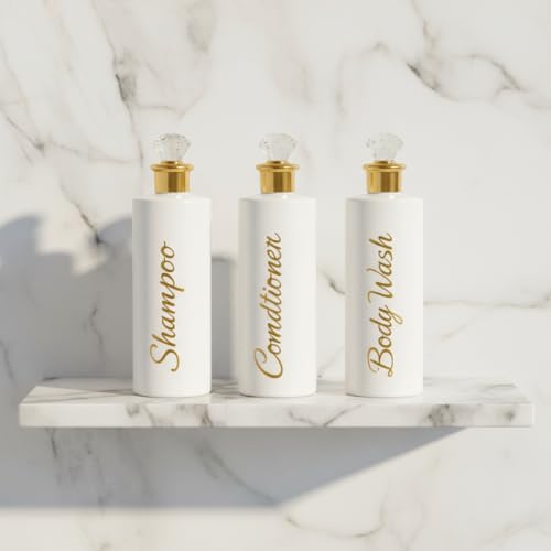 Shampoo and Conditioner Dispenser - Essentials Toiletry Bottles - Shower Refillable Shampoo and Body Wash Soap Pump Bottle ? 3X 16oz Containers - White Diamond Round