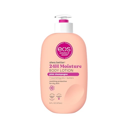 eos Shea Better Body Lotion- Pink Champagne, 24-Hour Moisture Skin Care, Lightweight & Non-Greasy, Made with Natural Shea, Vegan, 16 fl oz