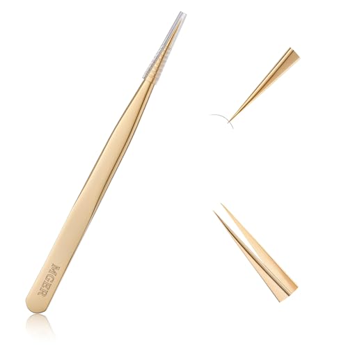 MGER Isolation Tweezers for Eyelash Extensions - Straight & Pointed Isolation Tweezers for Individual Lashes, Effortless Application with Precision Tweezers, Gold