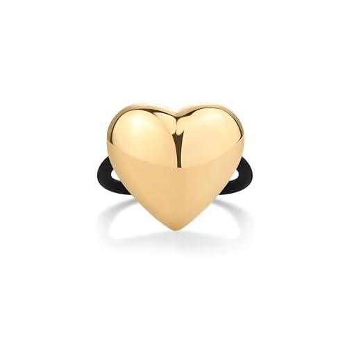 PAVOI 14K Yellow Gold Plated Waterproof Chunky Heart Metal Hair Cuff for Women - Stainless Steel Statement Ponytail Cuff Fashion Accessories - Valentines Day Stretchy Gold Hair Ties for Ponytails