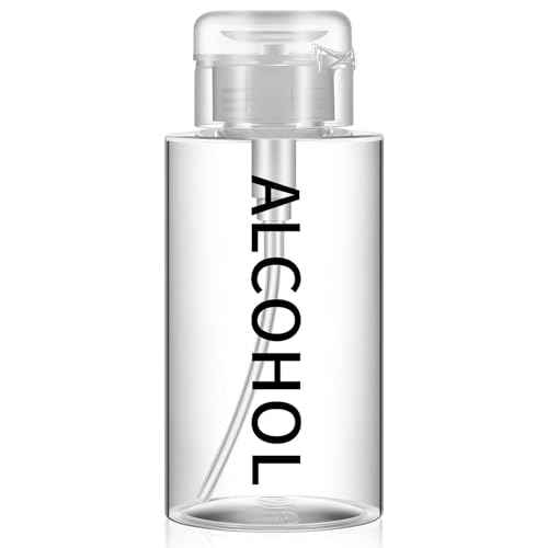 Layhit 1 Pc 10 oz Alcohol Pump Dispenser Bottle Alcohol Push Down Liquid Dispenser Empty Pumping Bottle Refillable Cosmetic Container for Personal, Salon, Nail Care, Hospital Use (Black)