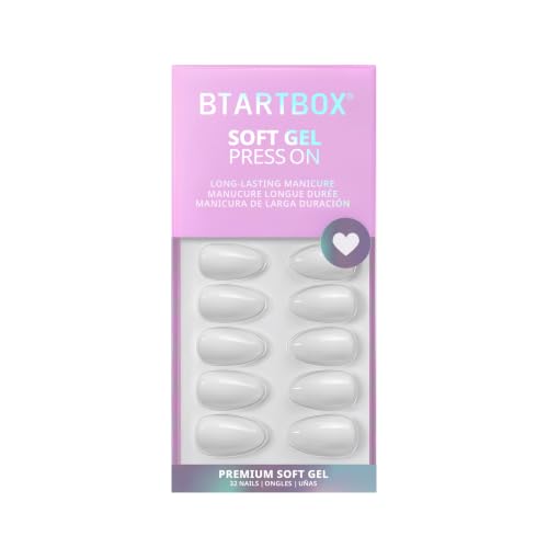 BTArtbox Short Almond White Press On Nails 32-Piece Full Kit for Natural Look