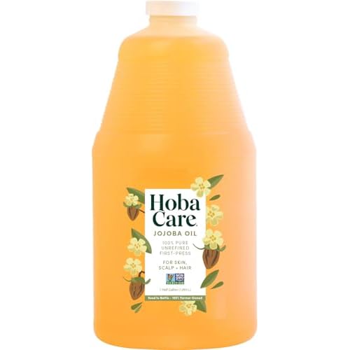 HobaCare Natural Jojoba Oil Bulk - 100% Pure Unrefined Carrier Oil for Skincare, Hair, Face, Beard, Scalp Massage, Bath - Hexane-Free, Long Shelf Life (64 oz Half Gallon)