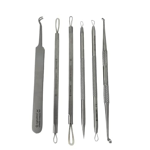 German Stainless Professional Set of 6- Blackhead Remover Comedones Extractor Acne Removal Kit for Blemish,Whitehead Popping, Zit Removing for Nose Face Tools-Blackhead Removal w/Zipper Leather case