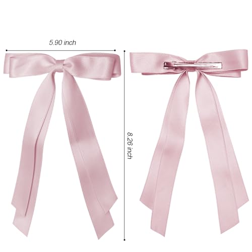 Bmobuo Hair Clip, 3Pcs Satin Bows for Hair Clips - Beige, Pink, Black Hair Ribbon Clips for Women and Girls, Romantic Hairstyles, Wide Applications