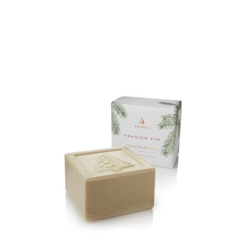 Thymes Frasier Fir Hand Cream, Travel Tin Candle Jar and Bar Soap Gift Set - Scented with Notes of Siberian Fir, Cedarwood, and Sandalwood - Luxury Home Fragrance Set - Hostess Gift for the Holidays