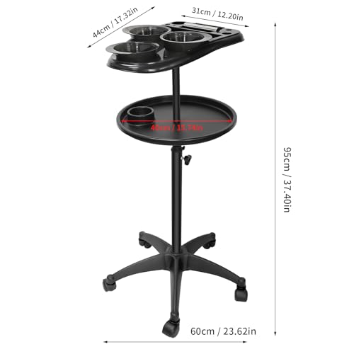 Salon Tray on Wheels, Professional Hair Dyeing Stations with 3 Bowls, Barber Hairstylist and Coloring Rolling Carts, Hairdressers Tools Double Tray for Salon Home Use