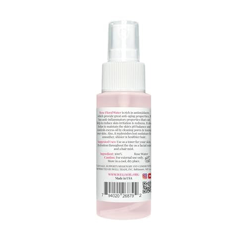 Well's Rose Water Mist Spray | 2 fl. oz. | 100% Natural | Hydrating & Soothing | For Skin & Hair Care