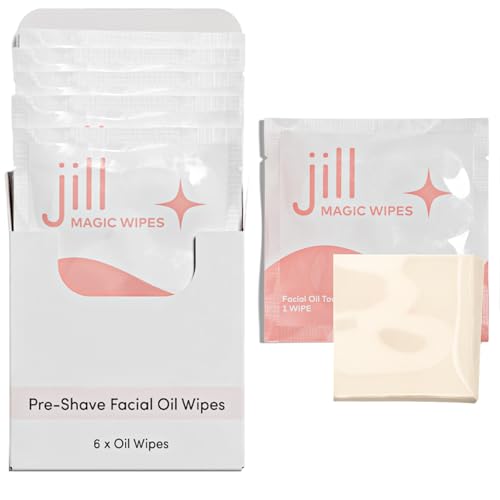 Jill Magic Wipes | Dermaplane Oil Wipes for Pre-Shave Dermaplaning Skin Prep, for All Skin Types, Vegan-Friendly Ingredients Vitamin E + Argan Oil, 6 Pack