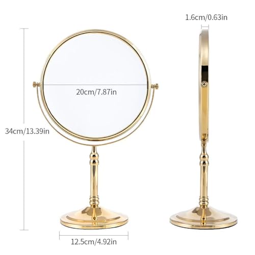 Gold Makeup Mirror 1X/10X Free Standing for Bathroom 8 Inches 360 Swivel Dual-Sided Tabletop Makeup Mirror, Metal