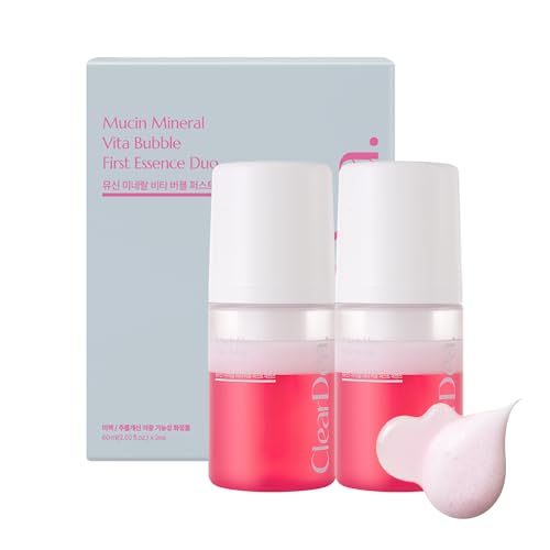 Mucin Mineral Vita Bubble First Essence Duo with Micro-Bubble Formula and 2-in-1 Toner Serum, K Beauty for Glass Skin, 4.06 Fl Oz (2.03 Fl Oz x 2ea) ? Hydrating Firming, Valentine's Gifts