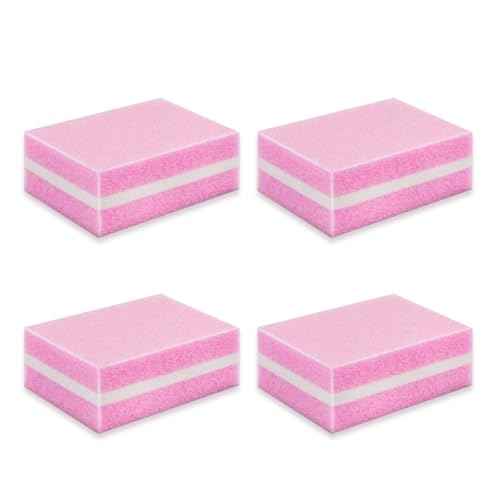 Nail Buffer Block, Dual Grit Sponge Nail File for Nail Sanding, 4 Piece Pink Manicure Tools for Nail Sanding and Manicure, Ideal for Nail Salons and Home Use
