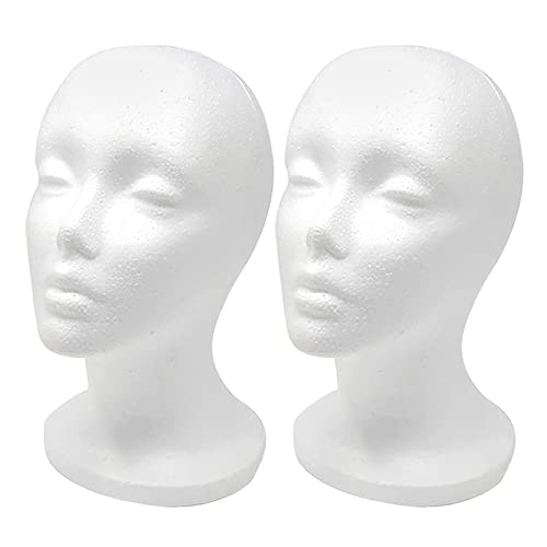Styrofoam Wig Head 2-Pack - Female Foam Mannequin with Stand