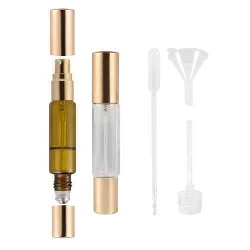2-in-1 Refillable Perfume Bottle 10ml (2 Pack), Dual-Head Spray & Roller Design, Leakproof Travel Atomizer for Perfume, Cologne and Essential Oils