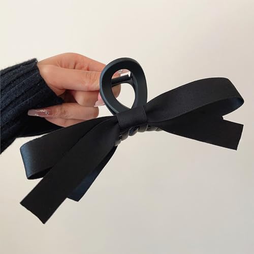 Black Bow Claw Clips for Women, Non-slip Large Bow Hair Clips, Suitable for Thick and Thin Hair, Hair Accessories for Ladies and Girls (Black-Glossy)