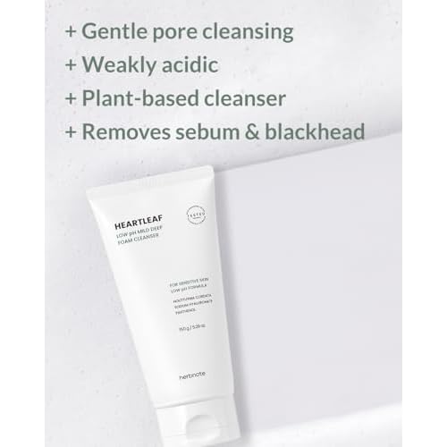 Heartleaf Low pH Deep Foam Cleanser - Gently Removes Sebum, Deep Cleans Pores - Contains 80% Houttuynia Cordata, Hyaluronic Acid, Soothes and Enhances Sensitive Skin, 5.29oz.