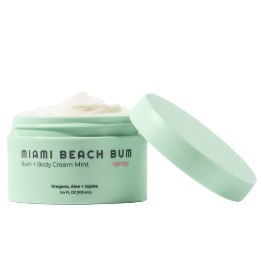 Miami Beach Bum, Bum + Body Butter Cream, Daily Moisturizer w/Oregano Oil for Body Acne, Keratosis Pilaris, Razor Burn, Ingrown Hairs, After Sun Lotion w/Aloe, Jojoba & Tea Tree, Mint, 3.4oz…