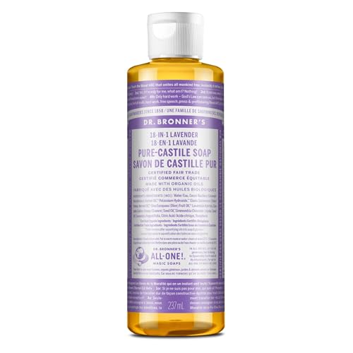 Dr. Bronner's - Pure-Castile Liquid Soap (Lavender, 8 ounce) - Made with Organic Oils, 18-in-1 Uses: Face, Body, Hair, Laundry, Pets and Dishes, Concentrated, Vegan, Non-GMO