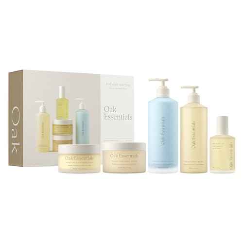 Oak Essentials The Body Routine Set | 5-Step Spa Kit with Blue Tansy Body Lotion, Body Oil, Wash, Scrub & Balm for Hydrated Skin