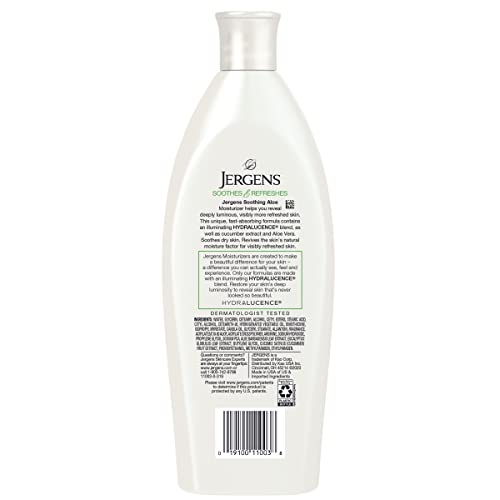 Jergens Soothing Aloe Refreshing Moisturizer, Aloe Vera, 10 oz, Illuminating Hydralucence Blend, with Cucumber Extract, Dermatologist Tested