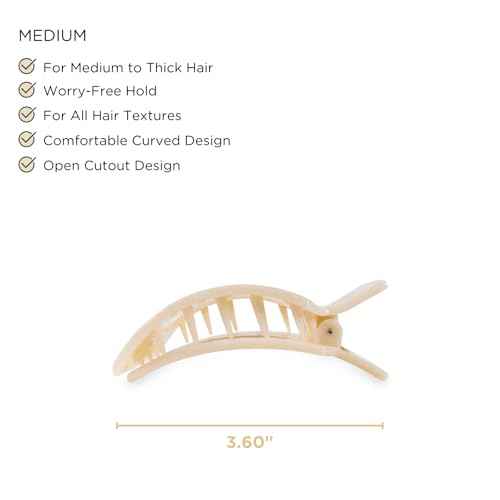 TELETIES - Medium Flat Square Clip - For Lying Down, Yoga, Driving & More - Strong Grip, Bendable Teeth, Comfortable Curved Design - Ideal for Medium Hair - Core Collection - Almond Beige