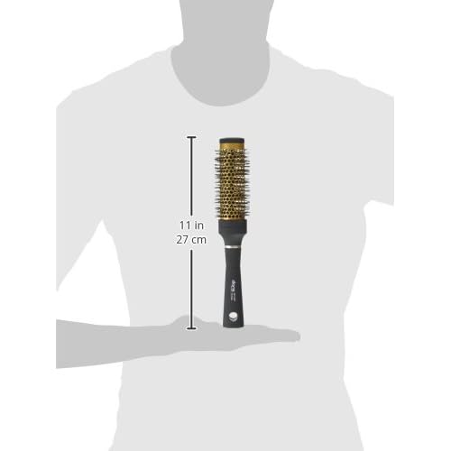 Diane Gold Thermal Ceramic Round Metal Brush with Heat-Resistant Nylon Bristles, 1" Diameter Barrel for Quick Drying and Volume, Black