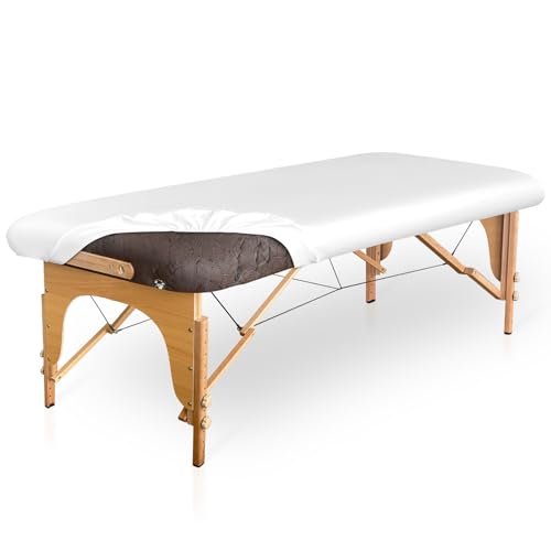 PU Leather Massage Table Cover Wipeable Vinyl Massage Table Cover Waterproof & Oilproof Lash Bed Covers Fitted 32" Wide (Pure White, 1 PCS)