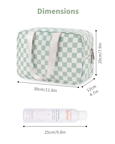 Narwey Large Capacity Checkered Makeup Bag with Handle