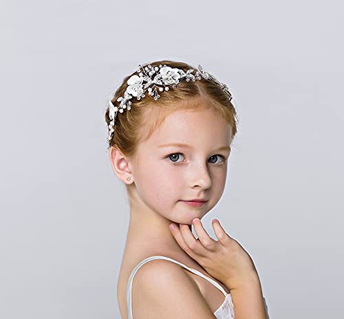 Ideal Swan Girl Headpiece Accessory, Girl Hairbands Pearl Crystal Headband Princess Wedding Bride Hair Pins Clips Tiara for Women and Girls Suitable for Shows, Children' Day (White)