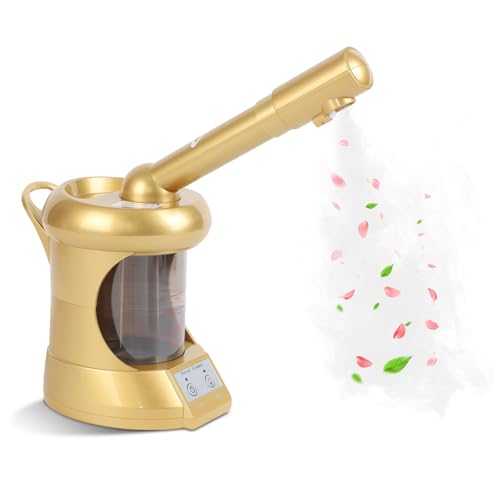 Facial Steamer, Nano Ionic Face Steamer with Extendable Arm for Deep Cleaning and Hydration, 360¡ÆRotating Nozzle Face Humidifier, Portable Ozone Steamer for Beauty, Spa and Home Use£¨Golden£©