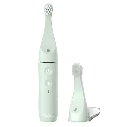 Pure Enrichment PureBaby Infant-to-Toddler Electric Toothbrush - Waterproof Baby & Toddler Toothbrush with Silicone & Bristle Heads, Sonic Vibration, & Timer - Ages 6 Mo-3 Yrs (Sage Green)