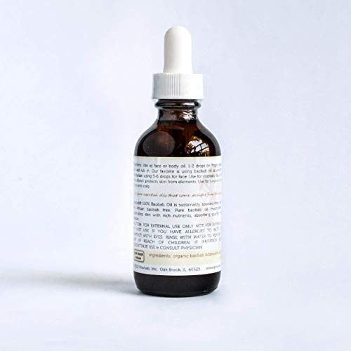 powbab 100% Baobab Oil Cold Pressed, Raw Organic Body Oil for Skin, Hair and Nail Repair. Pure Vitamin E Oil for Scars from Baobab Seeds for Skincare - 2 oz