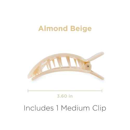 TELETIES - Medium Flat Square Clip - For Lying Down, Yoga, Driving & More - Strong Grip, Bendable Teeth, Comfortable Curved Design - Ideal for Medium Hair - Core Collection - Almond Beige