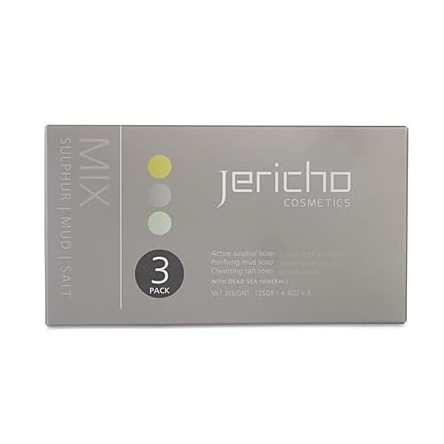 Jericho Dead Sea Soap Bar Variety Pack ? 3 Bars (Cleansing, Sulfur, Mud) ? Mineral-Rich Face & Body Soaps for All Skin Types, Oily Skin, and Acne Care - 4.4 oz / 125g (Pack of 3)