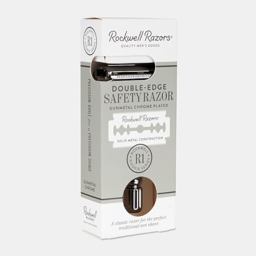 Rockwell Razors R1 Double Edge Safety Razor in Gunmetal Chrome. Beginner-Friendly for a Smooth, Comfortable Shave. Twist-To-Open handle for Easy Blade Loading Includes 5 Recyclable Safety Razor Blades