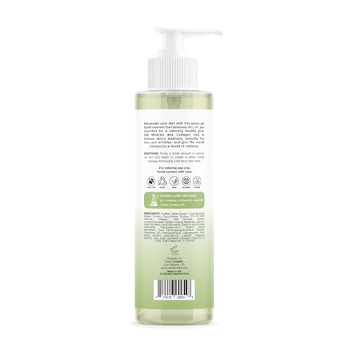 Amino Gel Facial Cleanser with Sea Minerals & Collagen ? Radiance, Oil Control, and Elasticity ? Vegan, Paraben-Free, 8 fl oz