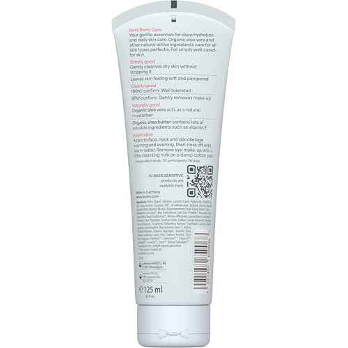 lavera Basis Sensitive Cleansing Milk - Facial Cleanser with Aloe Vera & Shea Butter for Soft Skin - Make Up Remover - Face Wash - PETA Certified - Vegan - Made in Germany - 4.3 Fl Oz