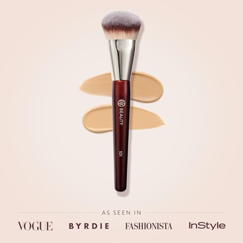 BK BEAUTY BRUSHES - 101 CONTOURED FOUNDATION BRUSH - Contoured Foundation Brush - Foundation Makeup Brushes - Face Brush For Liquid Or Cream Foundations