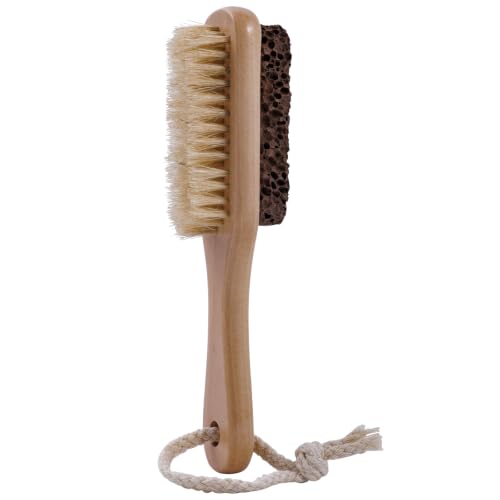 Natural Lava Pumice Stone Foot Brush & Callus Remover with Wooden Handle
