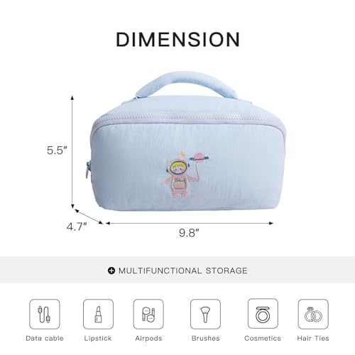 Cute Makeup Bag for Women - Travel Cosmetic Pouch with Large Capacity, Water-Resistant Nylon Make Up Organizer Blue