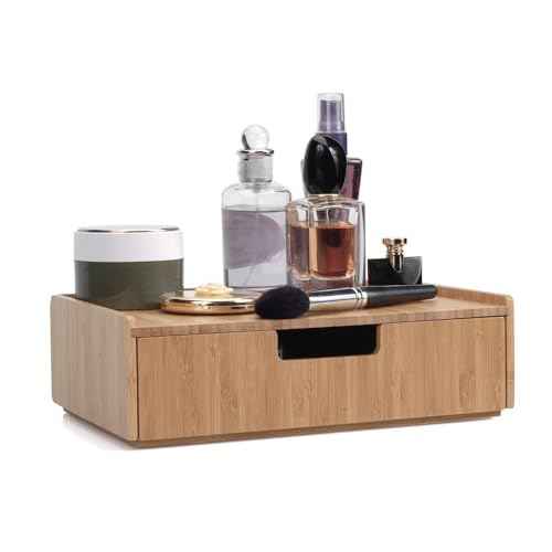MobileVision Bamboo Makeup Drawer Organizer, Cosmetics Storage Box, Break Resistant Display Case and Drawer