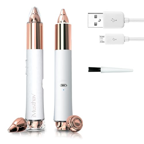 2 in 1 Eyebrow and Facial Hair Remover for Women Painless Flawless Electric Razor Epilator Trimmer Shaver with 18K Gold-Plated, USB Rechargeable, 360¡Æ LED for Eyebrow and Face Hair Removal