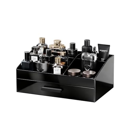 ProCase Cologne Organizer for Men with Drawer, Acrylic Perfume Holder & Bathroom Countertop Organizer for Men & Women, Dresser Vanity Storage for Cologne, Perfume and Skincare -1 Layer