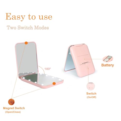 Kintion LED Compact Mirror 1X/3X Magnification Pocket Travel
