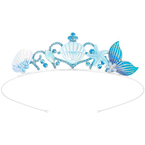 Didder Small Mermaid Seashell Blue Tiara Halloween Mermaid Costume Crown Headpiece for Women and Girls