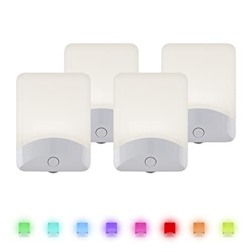 GE Color-Changing LED Night Light, Plug Into Wall, Dusk to Dawn Sensor, 8 Vibrant Colors, Ambient Lighting, Kids Adults Bedroom, Bathroom, Nursery, Kitchen, Hallway, 4 Pack, 50860