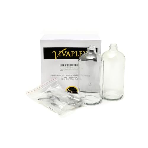 Vivaplex, 2, Large, 32 oz, Empty, Clear Glass Bottles with Stainless Steel, Lotion Pumps