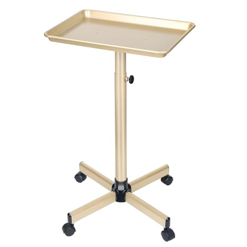 Adjustable Salon Rolling Tray on Wheels | Champagne Gold
