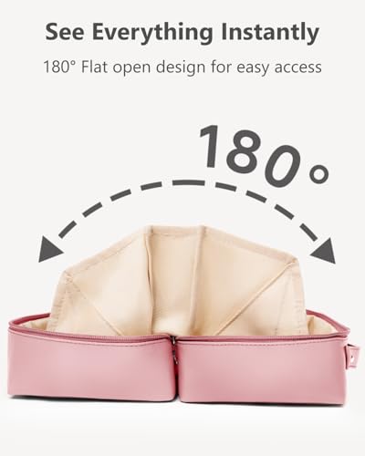 Large Capacity Travel Makeup Bag - 180° Flat Open Cosmetic Organizer